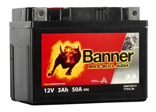 Banner Bike Bull AGM gondozásmentes motorkerékpár-akkumulátor, YTX4L-BS