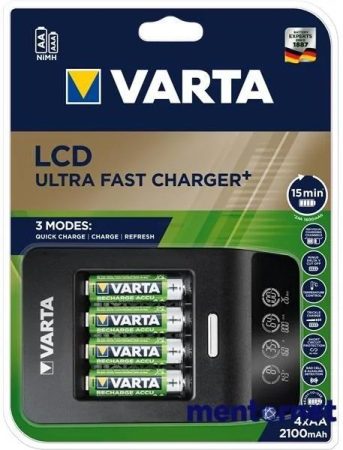 Varta elem akkumulátor töltő - LCD gyorstöltő + 4db. használatra kész 2100mAh AA