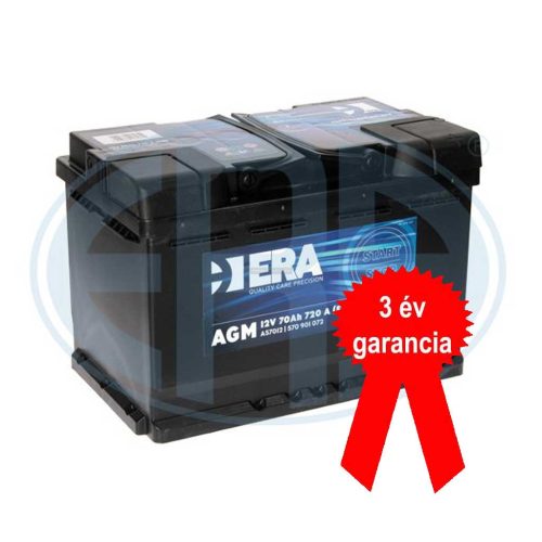 Era AGM A57012 akkumulátor, 12V 70Ah 720A J+ EU, magas, 3 év garancia