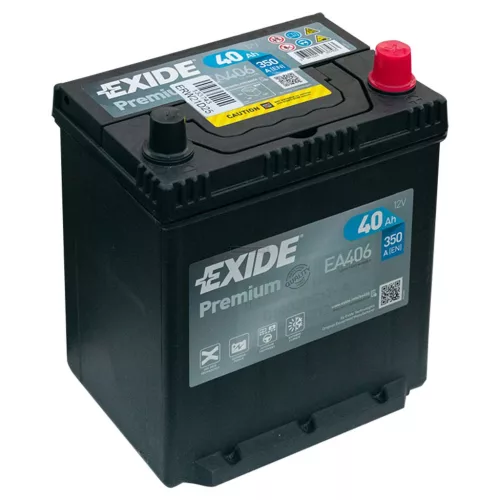 Exide Premium EA406 akkumulátor, 12V 40Ah 350A J+, japán, (Honda Jazz GD, GE)