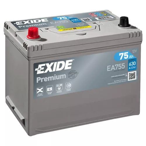 Exide Premium EA755 akkumulátor, 12V 75Ah 630A B+,  japán
