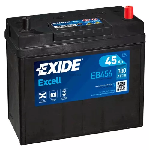 Exide Excell EB456 akkumulátor, 12V 45Ah 300A J+, japán