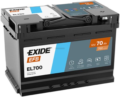 Exide 12V 70Ah Start-Stop akkumulátor EFB jobb+ EL700 760A