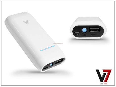 PowerBank - 4400 mAh, asztali akkumulátor töltő USB - micro USB csatlakozóval - V7 PB4400  -fehér