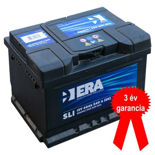 ERA SLI S56016 akkumulátor, 12V 60Ah 540A J+ EU, alacsony, 3 év garancia