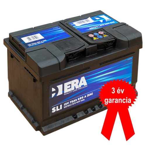 ERA SLI S57212 akkumulátor, 12V 72Ah 680A J+ EU, alacsony, 3 év garancia