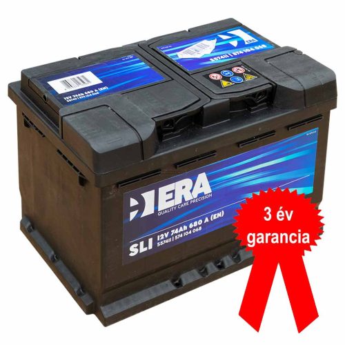 ERA SLI S57411 akkumulátor, 12V 74Ah 680A J+ EU, magas, 3 év garancia