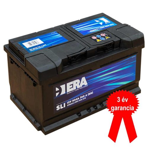 ERA SLI S58012 akkumulátor, 12V 80Ah 740A J+ EU, alacsony, 3 év garancia