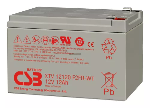 Zselés akkumulátor CSB XTV12120F2FR-WT (12V/12Ah)