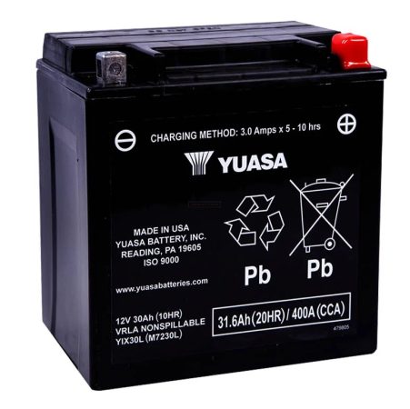 YIX30L-BS Yuasa motor akkumulátor 12V 30Ah 385A jobb+